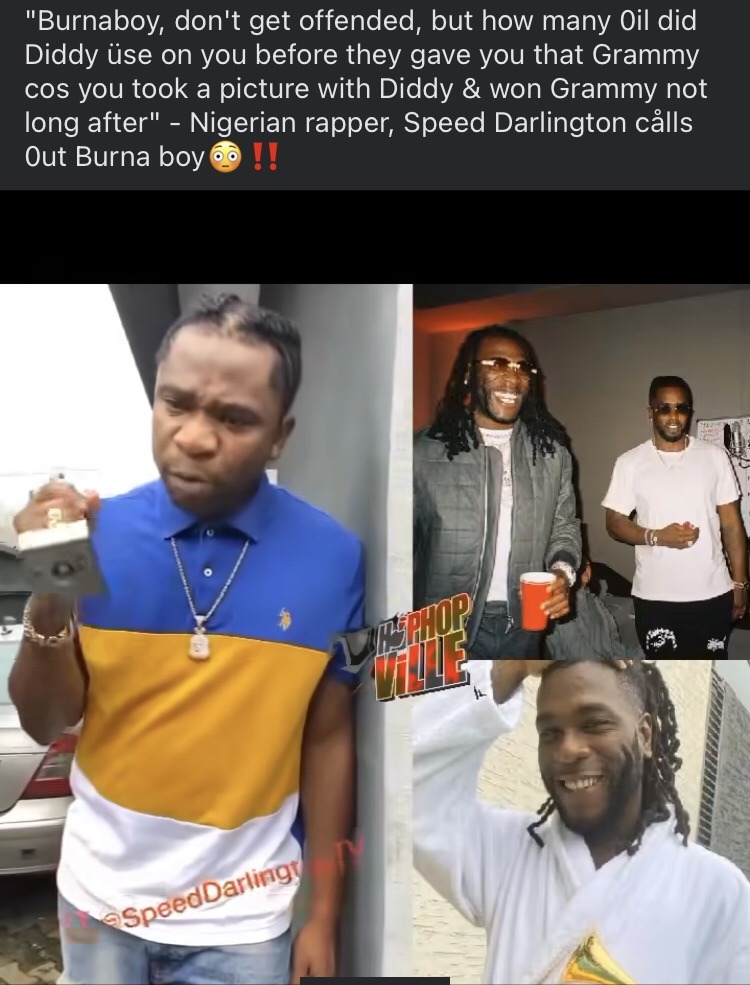 Speed Darlington Takes Aim at Burna Boy’s Grammy Win, Questions Diddy's Influence