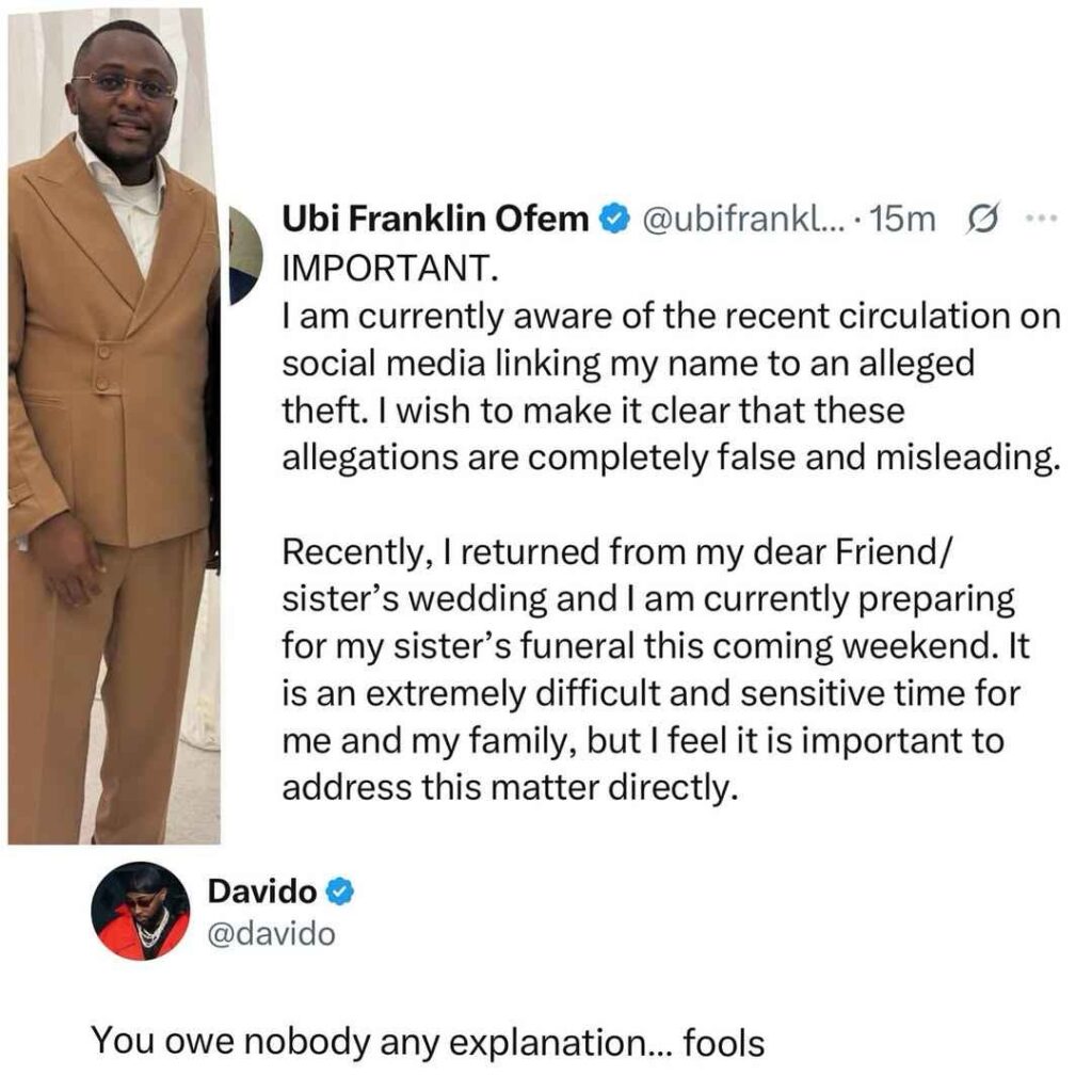 Ubi Franklin Speaks on Watch Theft Accusation at Davido’s Wedding