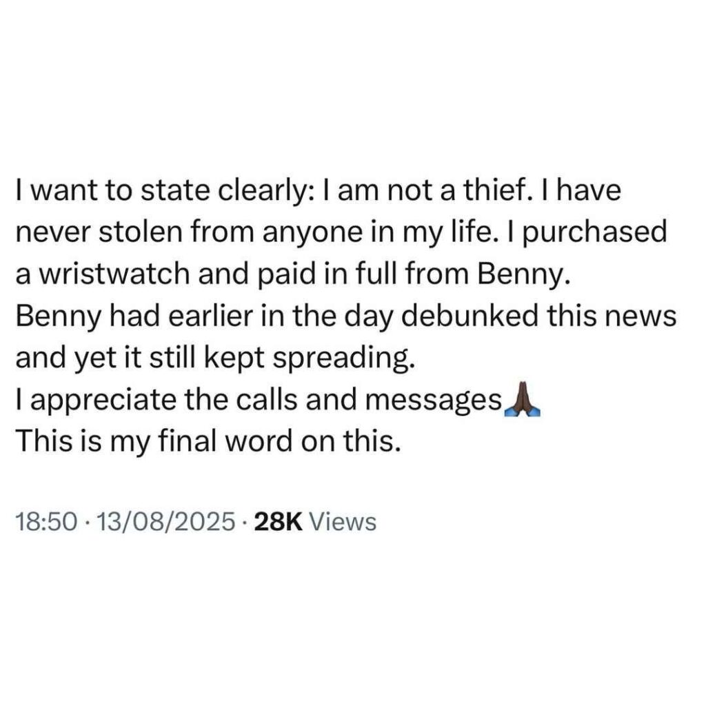 Ubi Franklin Speaks on Watch Theft Accusation at Davido’s Wedding
