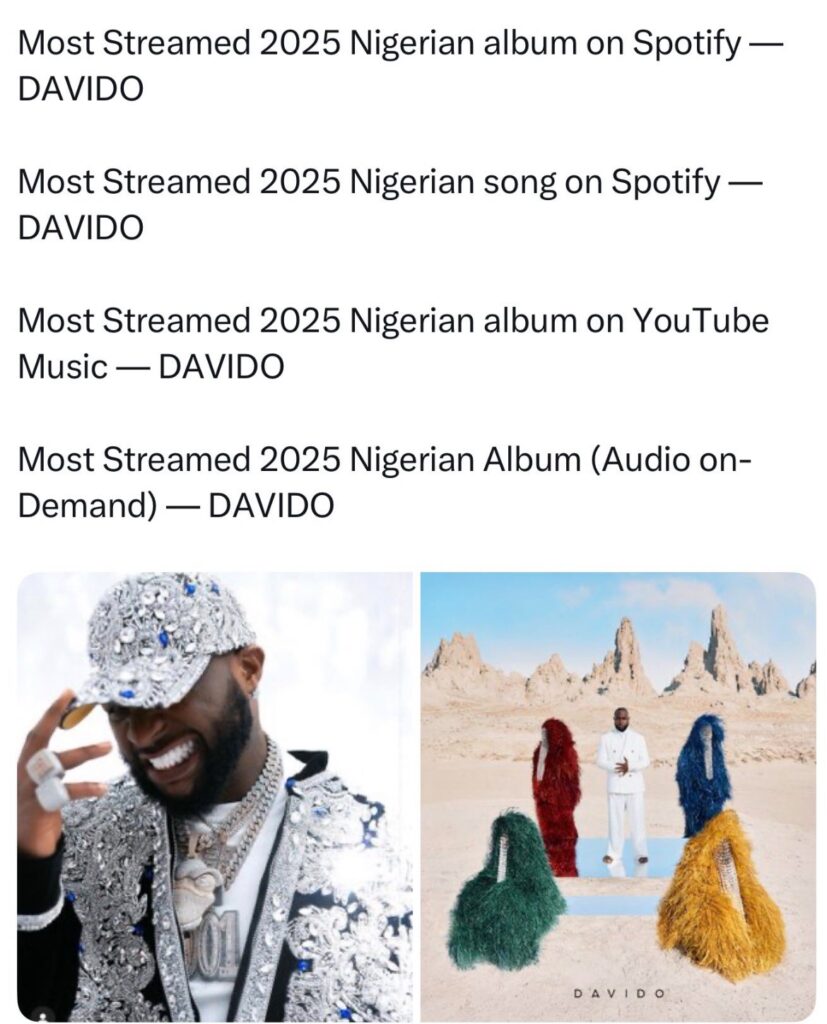 davido most streamed nigerian artist 2025