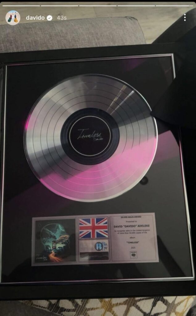 davido receives silver plaque for timeless album uk