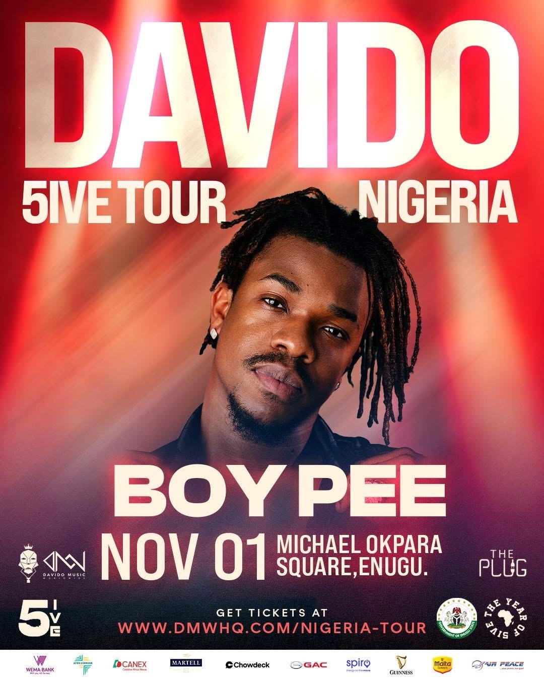 Davido 5ive Tour in Enugu: Boy Pee Live at Michael Okpara Square | Anything Celebrity