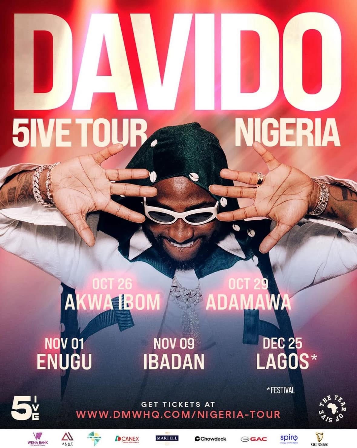davido ive tour nigeria dates cities