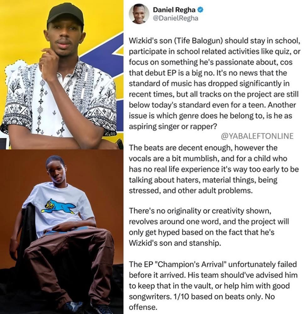 Daniel Regha Critiques Wizkid’s Son Tife Balogun’s Debut EP: Should He Focus on School Instead?