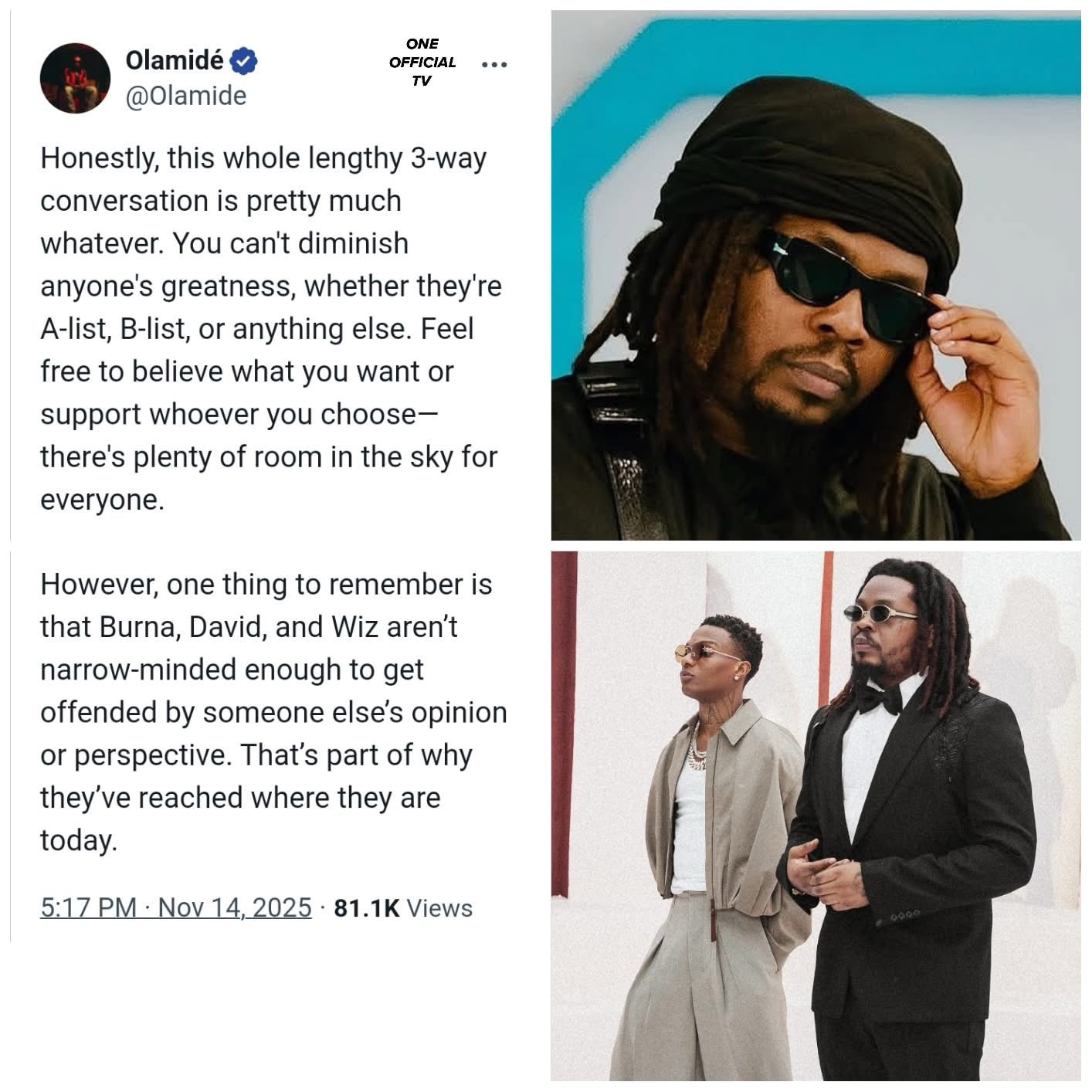 Olamide Says Wizkid Is the Greatest Afrobeats Artist After Fela — Here’s What He Really Meant